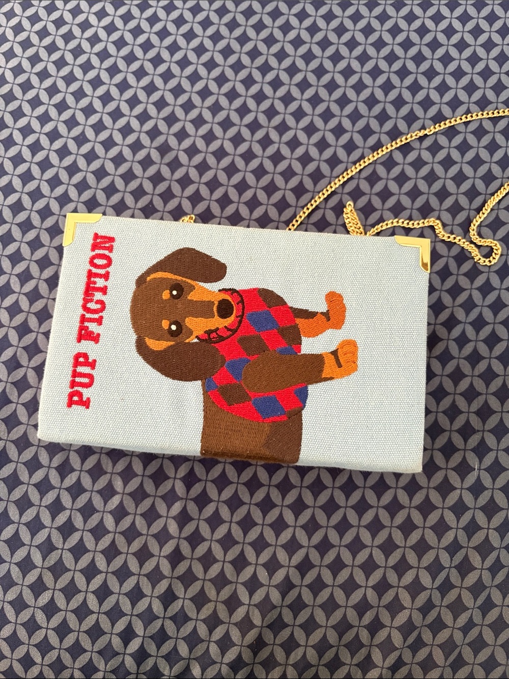 Pup Fiction Dachshund Crossbody Bag in Light Blue